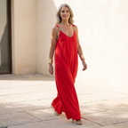 Women's Summer Jumpsuit | Flowing Wide Leg & Gold Hardware Straps