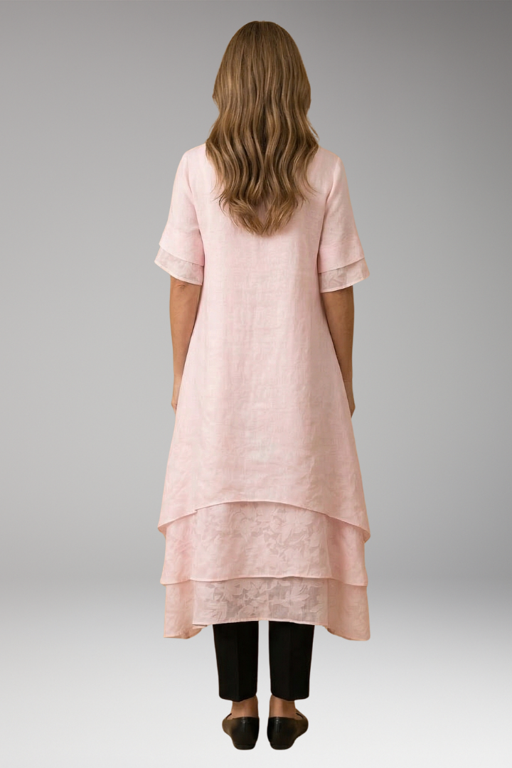 Women's Summer Midi Dress | Layered Hem & Floral Lace Detail