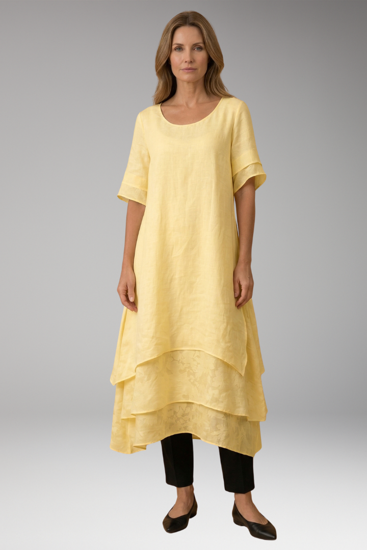 Women's Summer Midi Dress | Layered Hem & Floral Lace Detail