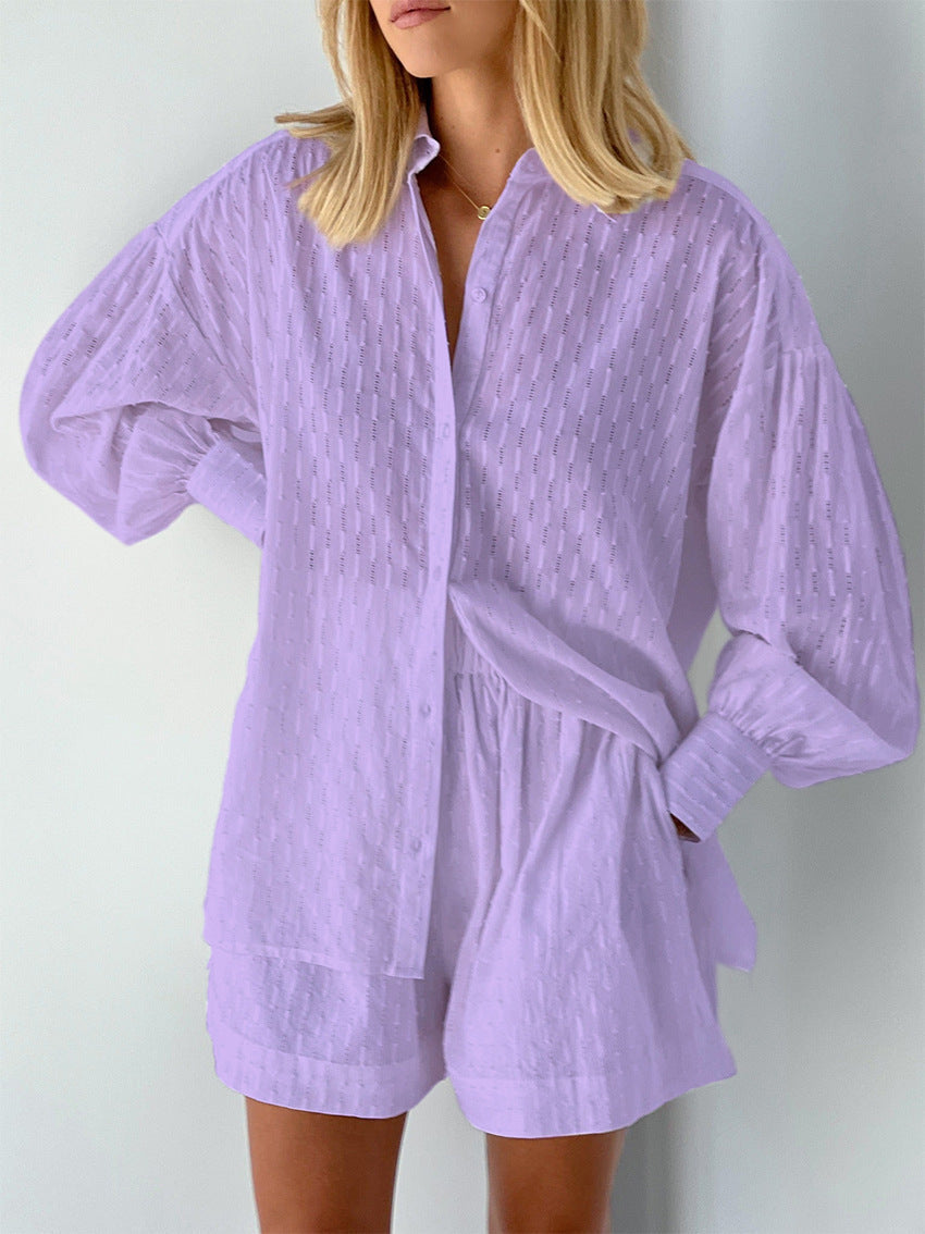 Women's Two Piece Set | Oversized Shirt & Ruffle Shorts Co-ord
