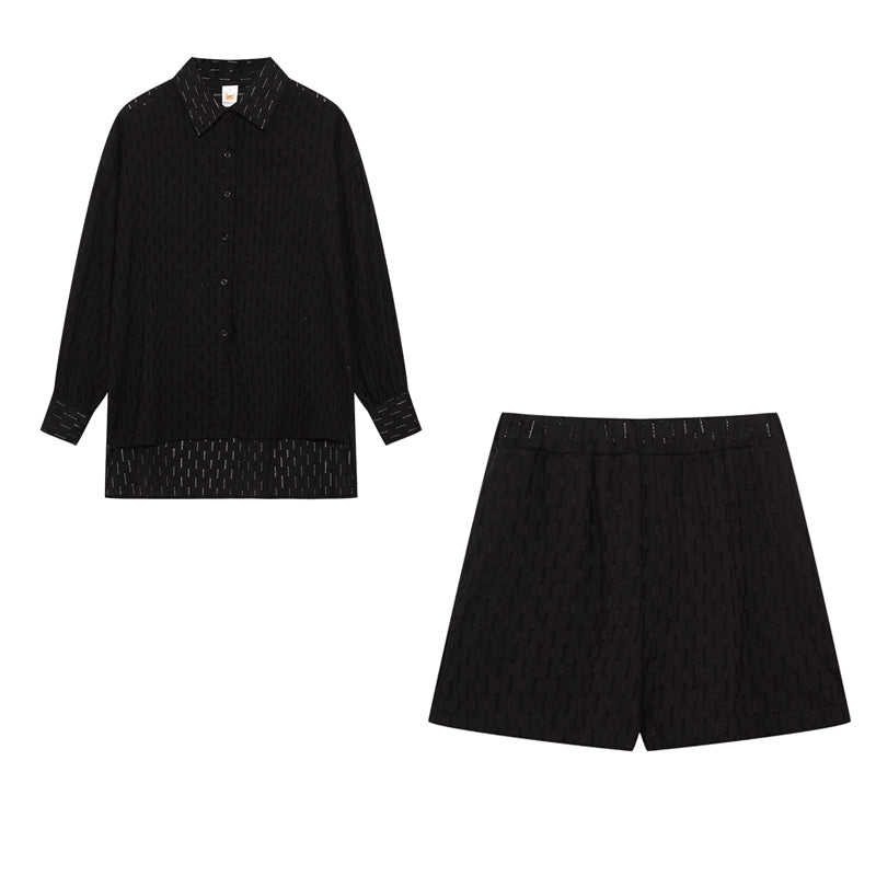 Women's Two Piece Set | Oversized Shirt & Ruffle Shorts Co-ord