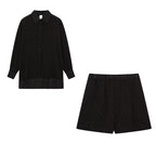 Women's Two Piece Set | Oversized Shirt & Ruffle Shorts Co-ord