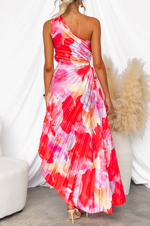 Women's Wedding Guest Maxi Dress | Pleated Floral & One-Shoulder