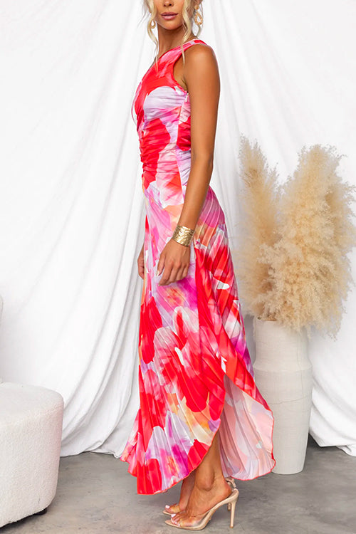 Women's Wedding Guest Maxi Dress | Pleated Floral & One-Shoulder