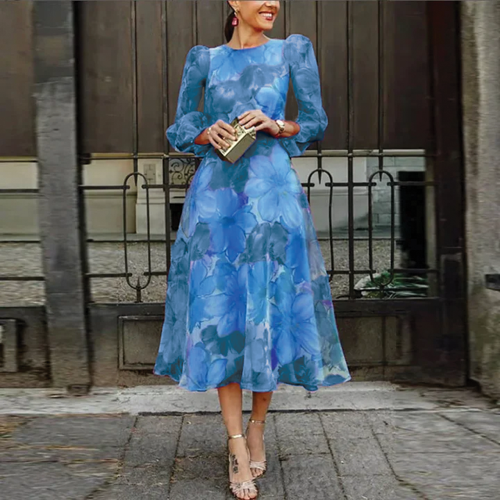 Women's Wedding Guest Midi Dress | Floral Print & Puff Sleeve