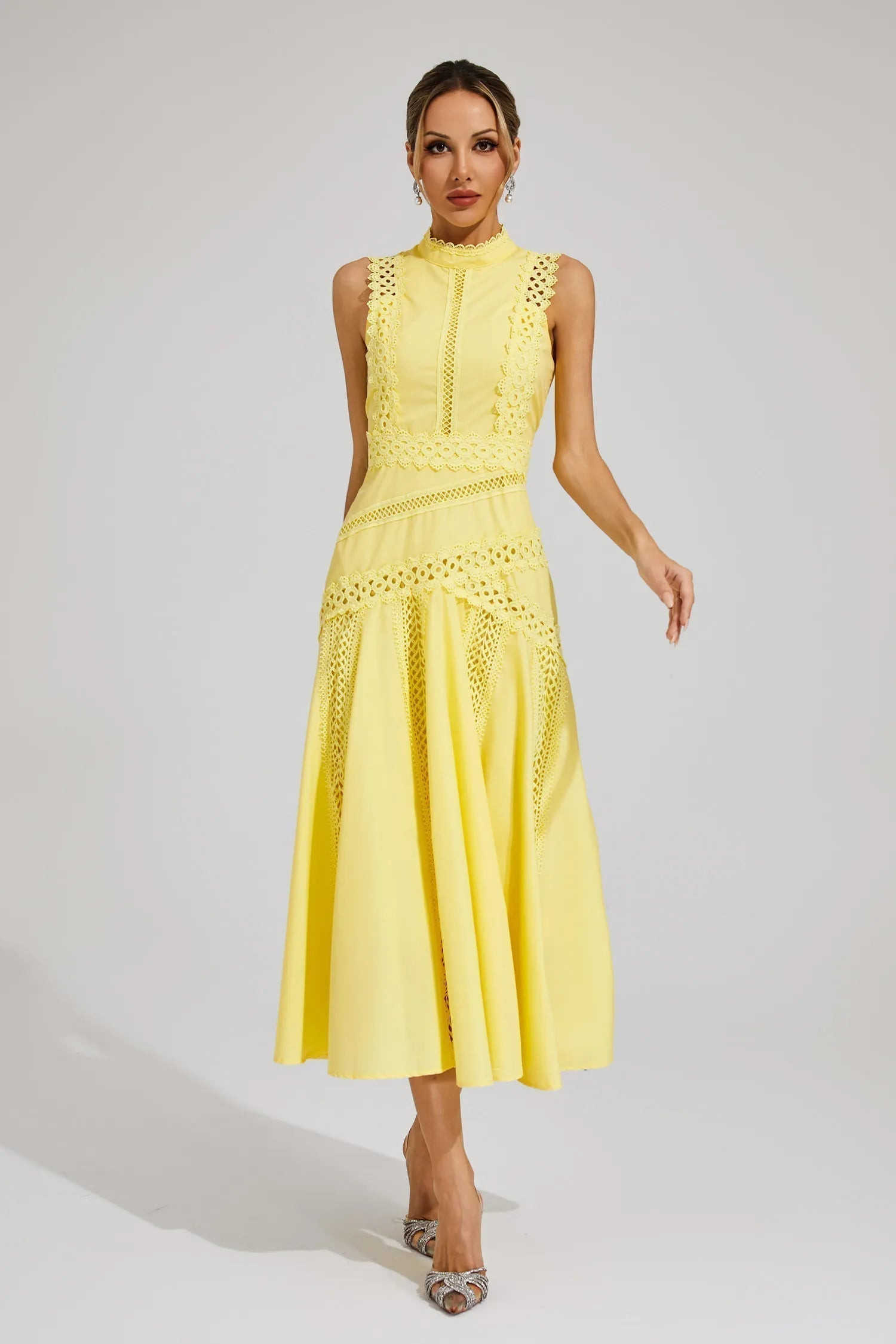 Women's Wedding Guest Midi Dress | Lace Trim & A-Line Skirt