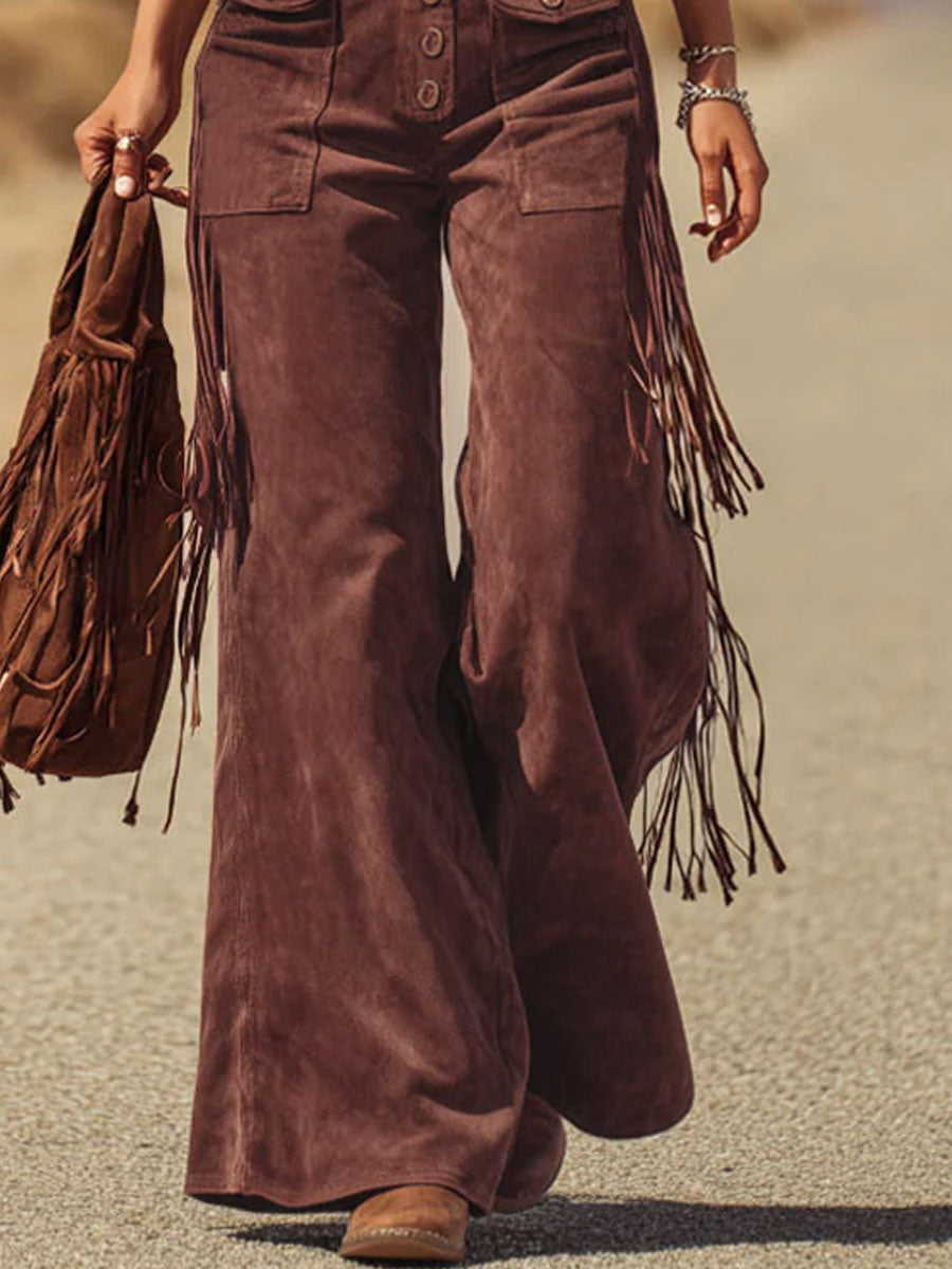 Women's Wide Leg Jumpsuit | Boho Fringe & Flare Dungaree Style