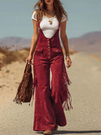 Women's Wide Leg Jumpsuit | Boho Fringe & Flare Dungaree Style