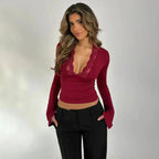 Wrap Top Women | Lace V-Neck & Flare Cuff Long Sleeve Style