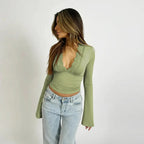 Wrap Top Women | Lace V-Neck & Flare Cuff Long Sleeve Style