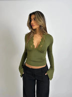 Wrap Top Women | Lace V-Neck & Flare Cuff Long Sleeve Style