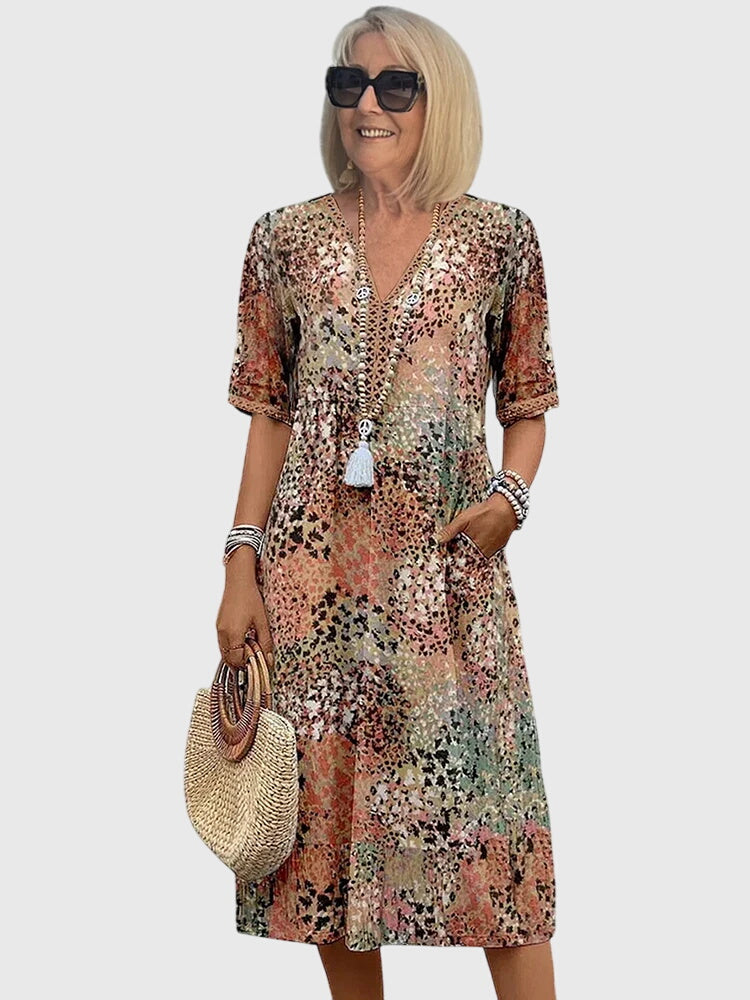 Yvonna™ | Elegant Floral Midi Dress 0