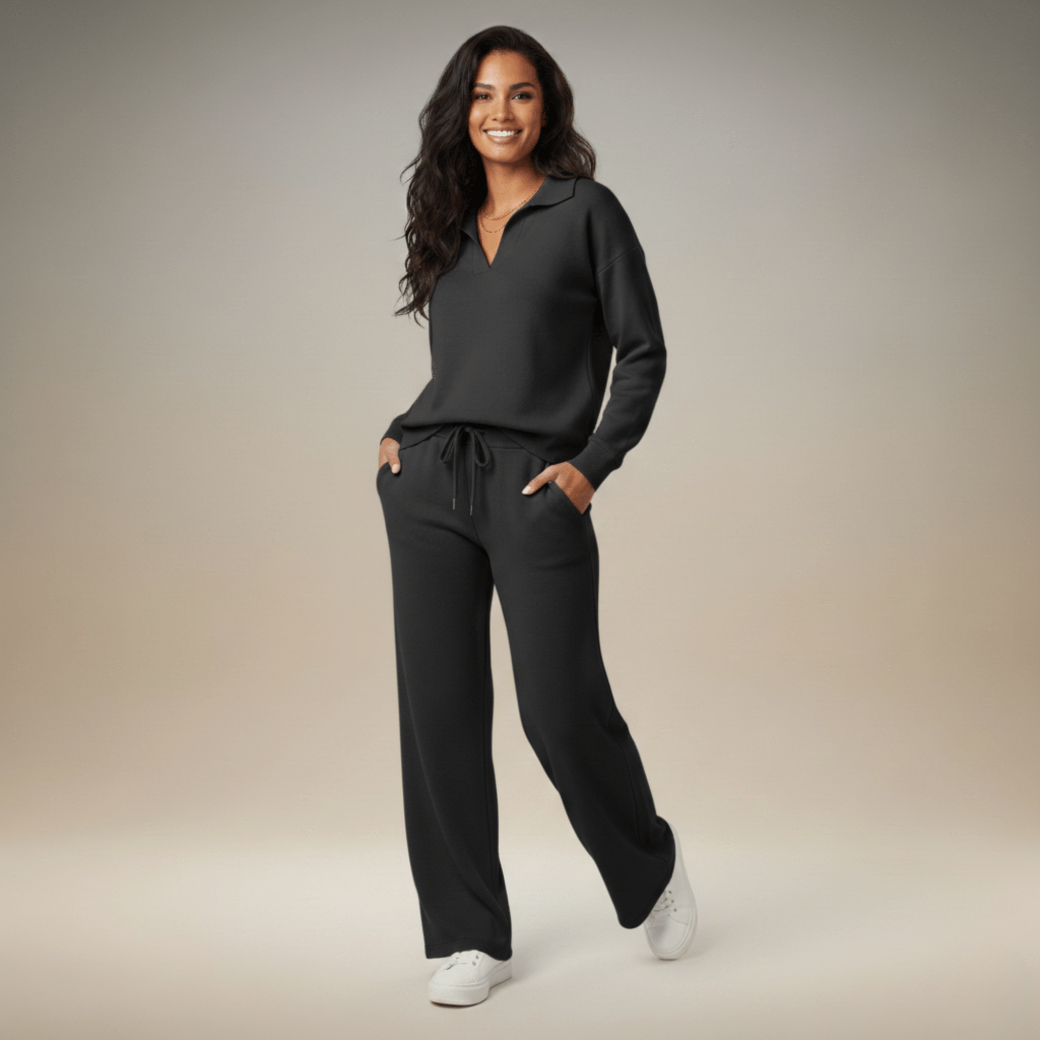 Samantha | Elegant V-Neck Women's Two Piece Set with Loose Pants